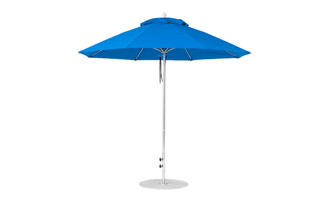 Ledge Lounger Essential Umbrella 9' Octagon Pulley — Matte Silver Pole-Classic Ball Finial-R172 Pacific Blue Fabric