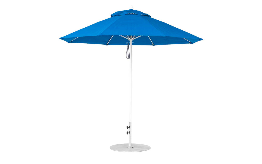 Ledge Lounger Essential Umbrella 9' Octagon Pulley — White Pole-Classic Ball Finial-R172 Pacific Blue Fabric