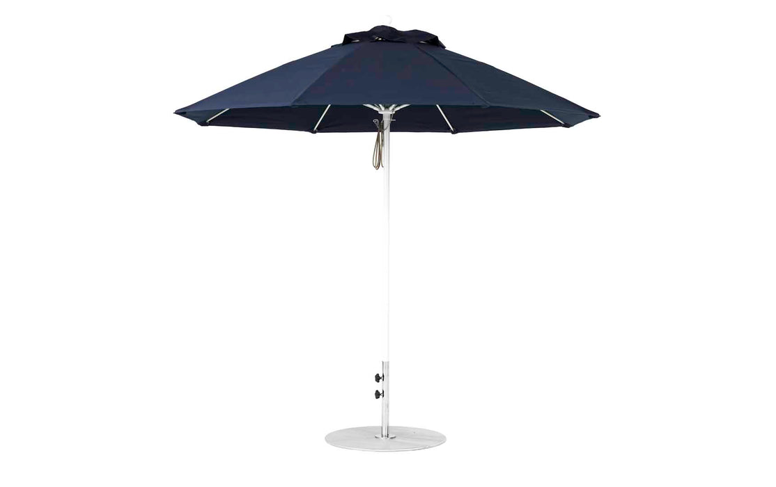 Ledge Lounger Essential Umbrella 9' Octagon Pulley — White Pole-Classic Ball Finial-R175 Captain Navy Fabric
