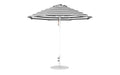 Ledge Lounger Essential Umbrella 9' Octagon Pulley — White Pole-Classic Ball Finial-R017 Black Stripe Fabric