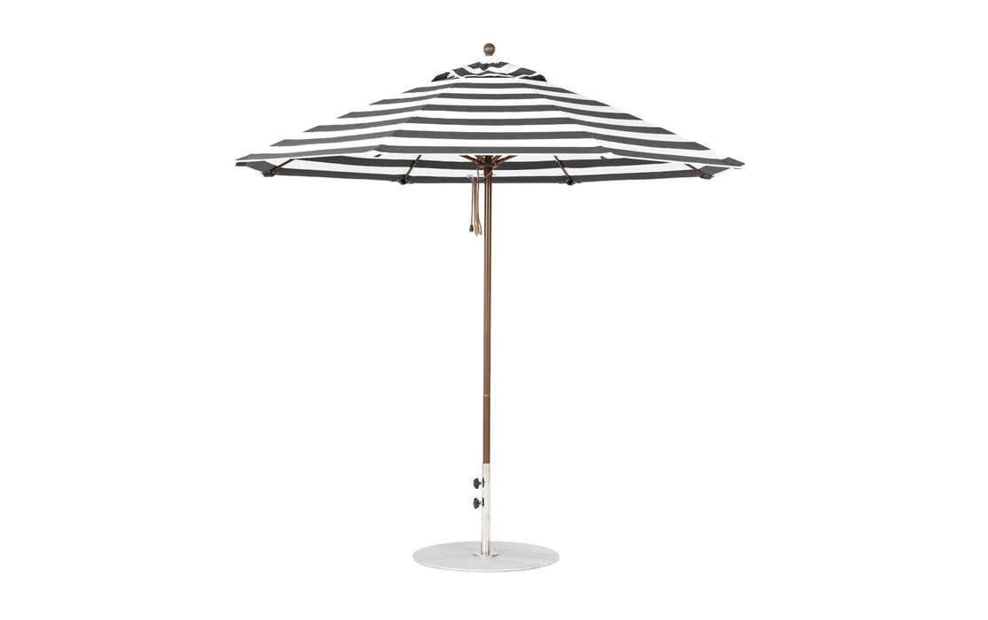 Ledge Lounger Essential Umbrella 9' Octagon Pulley — Bronze Pole-Classic Ball Finial-R017 Black Stripe Fabric