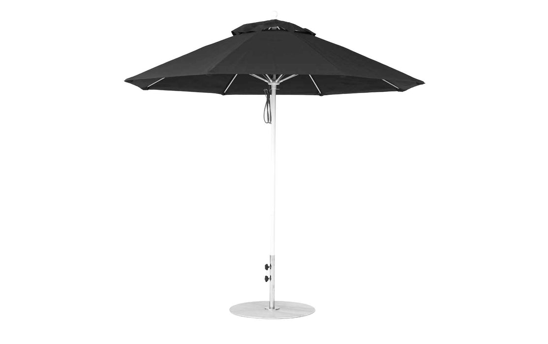 Ledge Lounger Essential Umbrella 9' Octagon Pulley — White Pole-Classic Ball Finial-R103 Black Fabric