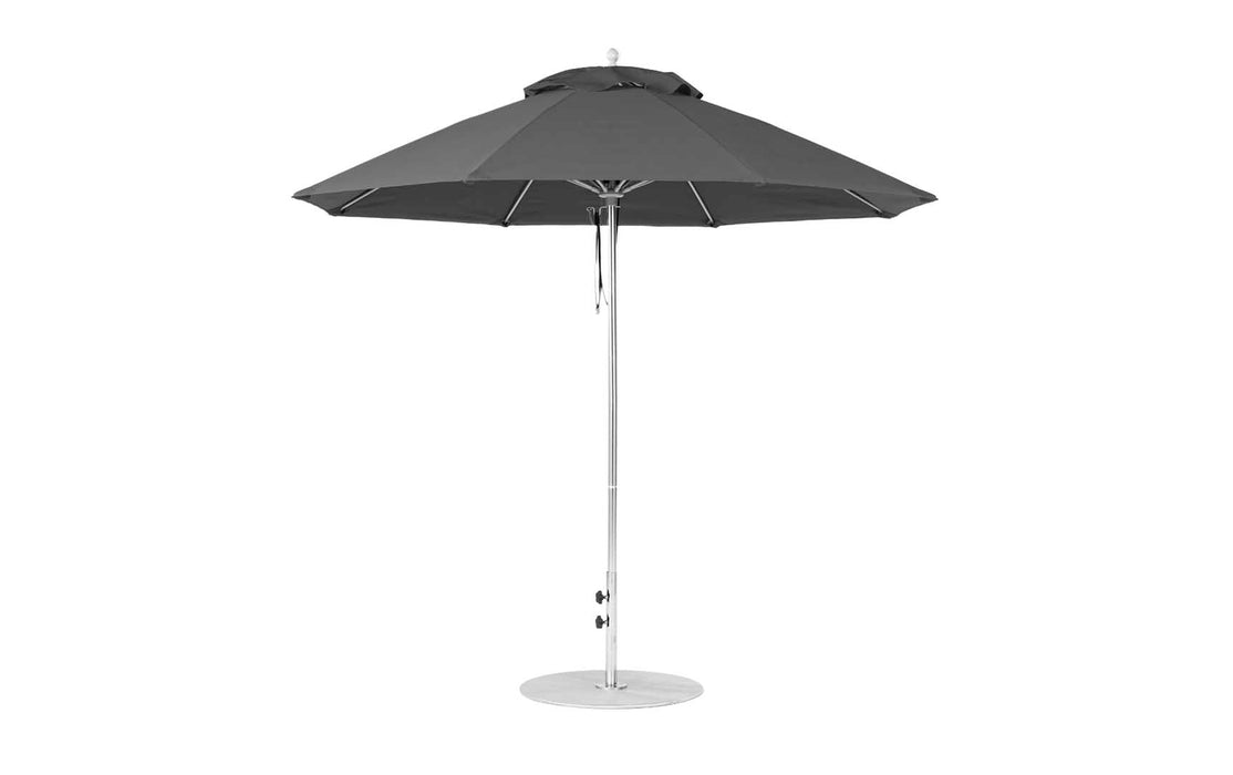 Ledge Lounger Essential Umbrella 9' Octagon Pulley — Matte Silver Pole-Classic Ball Finial-R164 Charcoal Grey Fabric