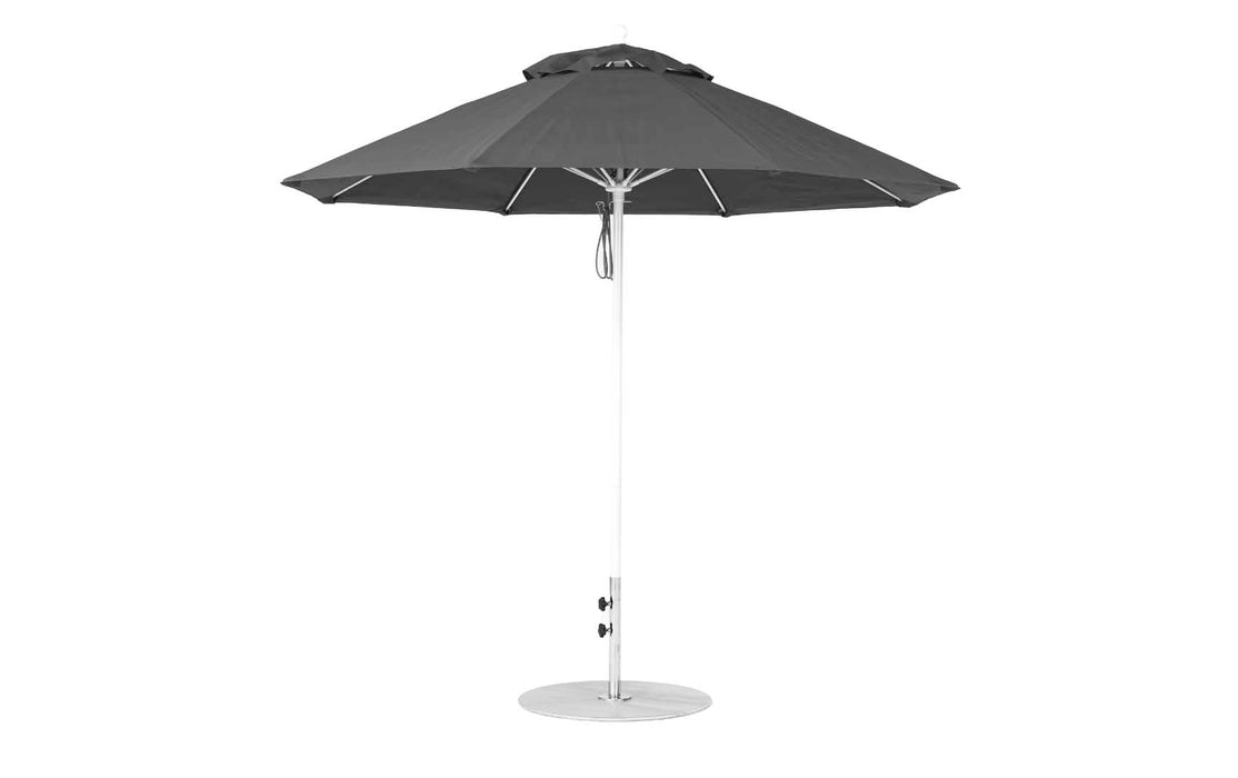 Ledge Lounger Essential Umbrella 9' Octagon Pulley — White Pole-Classic Ball Finial-R164 Charcoal Grey Fabric