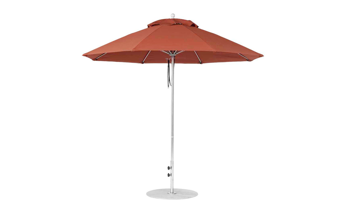Ledge Lounger Essential Umbrella 9' Octagon Pulley — Matte Silver Pole-Classic Ball Finial-R104 Terracotta Fabric