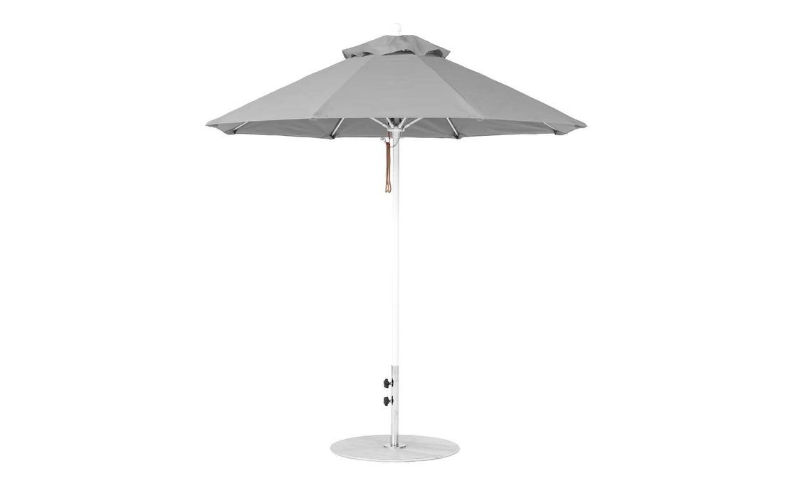 Ledge Lounger Essential Umbrella 7.5' Octagon Pulley — White Pole-Classic Ball Finial-R138 Cadet Grey Fabric