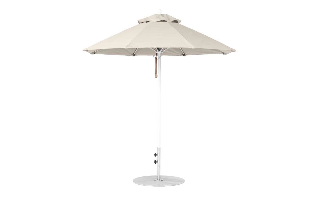 Ledge Lounger Essential Umbrella 7.5' Octagon Pulley — White Pole-Classic Ball Finial-R126 Linen Fabric