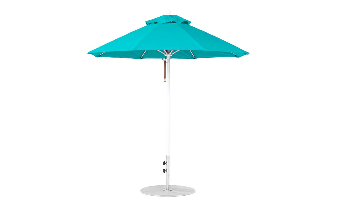 Ledge Lounger Essential Umbrella 7.5' Octagon Pulley — White Pole-Classic Ball Finial-R171 Turquoise Fabric