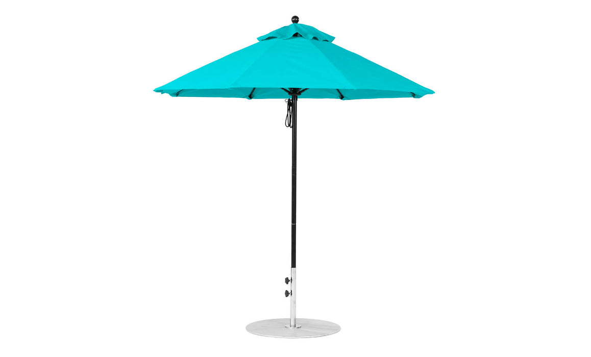 Ledge Lounger Essential Umbrella 7.5' Octagon Pulley — Black Pole-Classic Ball Finial-R171 Turquoise Fabric