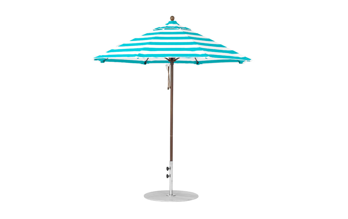 Ledge Lounger Essential Umbrella 7.5' Octagon Pulley — Bronze Pole-Classic Ball Finial-R011 Turquoise Stripe Fabric