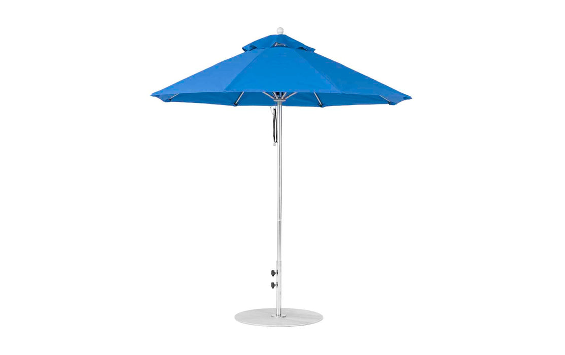 Ledge Lounger Essential Umbrella 7.5' Octagon Pulley — Matte Silver Pole-Classic Ball Finial-R172 Pacific Blue Fabric