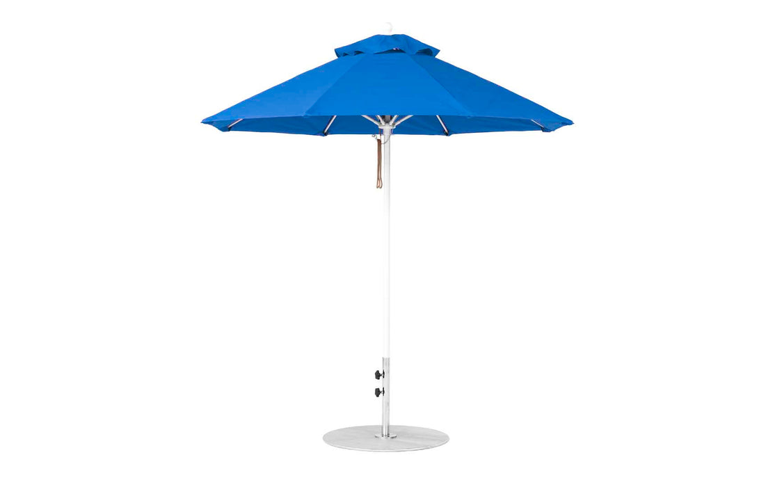 Ledge Lounger Essential Umbrella 7.5' Octagon Pulley — White Pole-Classic Ball Finial-R172 Pacific Blue Fabric