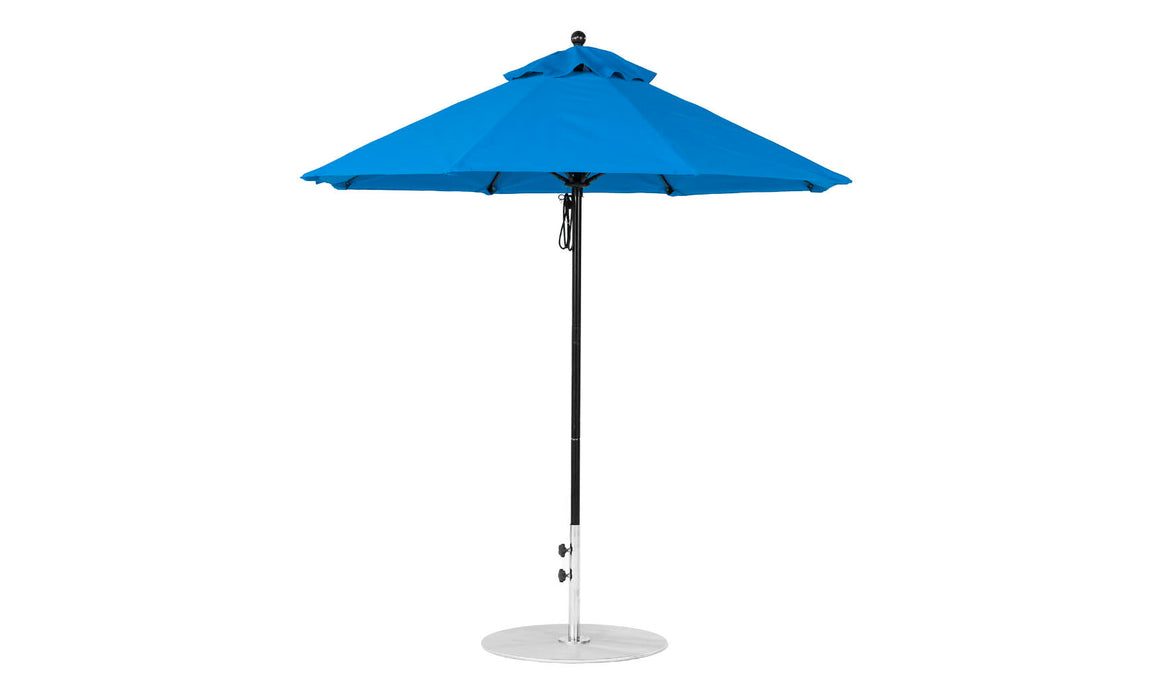 Ledge Lounger Essential Umbrella 7.5' Octagon Pulley — Black Pole-Classic Ball Finial-R172 Pacific Blue Fabric