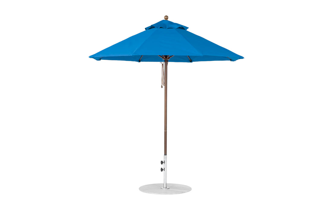 Ledge Lounger Essential Umbrella 7.5' Octagon Pulley — Bronze Pole-Classic Ball Finial-R172 Pacific Blue Fabric