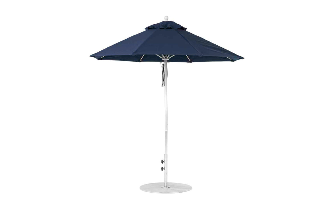 Ledge Lounger Essential Umbrella 7.5' Octagon Pulley — Matte Silver Pole-Classic Ball Finial-R175 Captain Navy Fabric