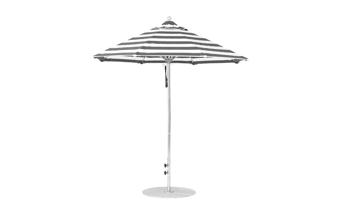 Ledge Lounger Essential Umbrella 7.5' Octagon Pulley — Matte Silver Pole-Classic Ball Finial-R017 Black Stripe Fabric