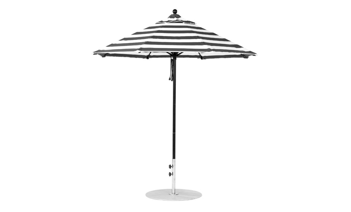 Ledge Lounger Essential Umbrella 7.5' Octagon Pulley — Black Pole-Classic Ball Finial-R017 Black Stripe Fabric