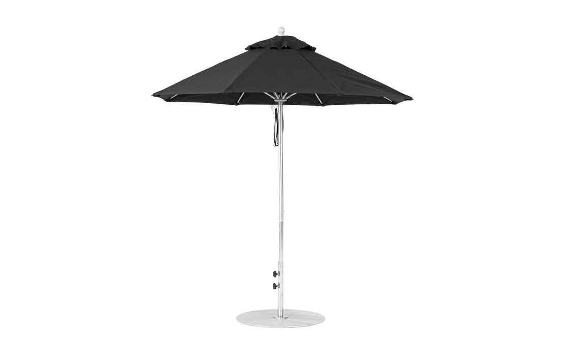 Ledge Lounger Essential Umbrella 7.5' Octagon Pulley — Matte Silver Pole-Classic Ball Finial-R103 Black Fabric