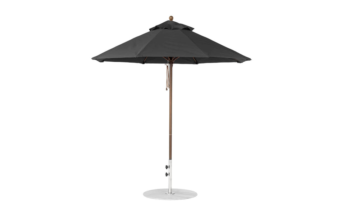 Ledge Lounger Essential Umbrella 7.5' Octagon Pulley — Bronze Pole-Classic Ball Finial-R103 Black Fabric