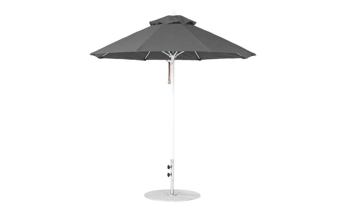 Ledge Lounger Essential Umbrella 7.5' Octagon Pulley — White Pole-Classic Ball Finial-R164 Charcoal Grey Fabric