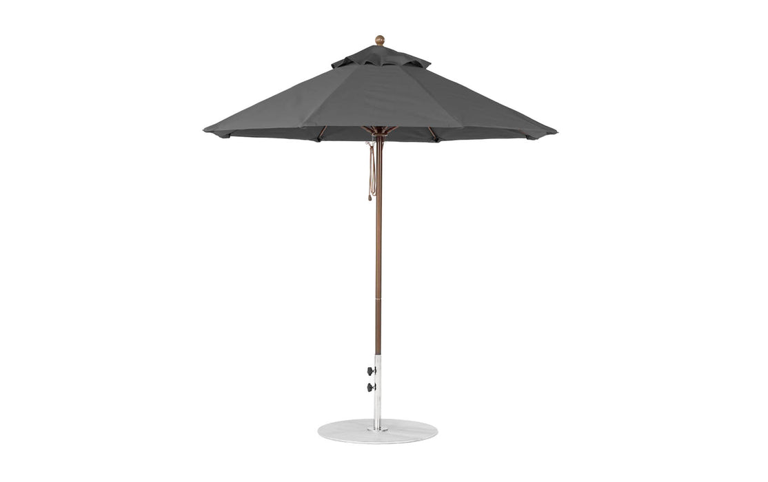 Ledge Lounger Essential Umbrella 7.5' Octagon Pulley — Bronze Pole-Classic Ball Finial-R164 Charcoal Grey Fabric