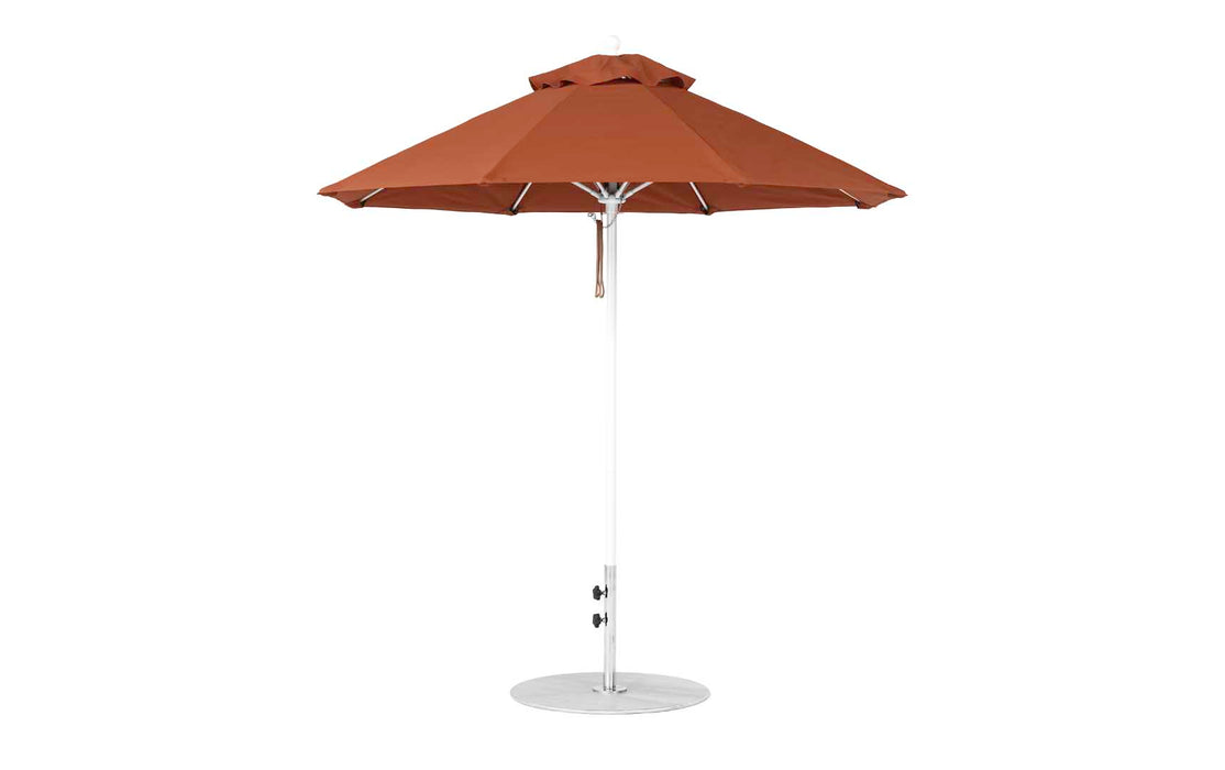 Ledge Lounger Essential Umbrella 7.5' Octagon Pulley — White Pole-Classic Ball Finial-R104 Terracotta Fabric