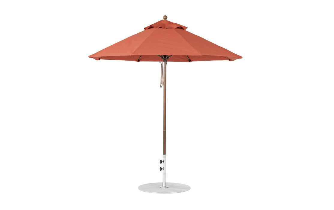 Ledge Lounger Essential Umbrella 7.5' Octagon Pulley — Bronze Pole-Classic Ball Finial-R104 Terracotta Fabric
