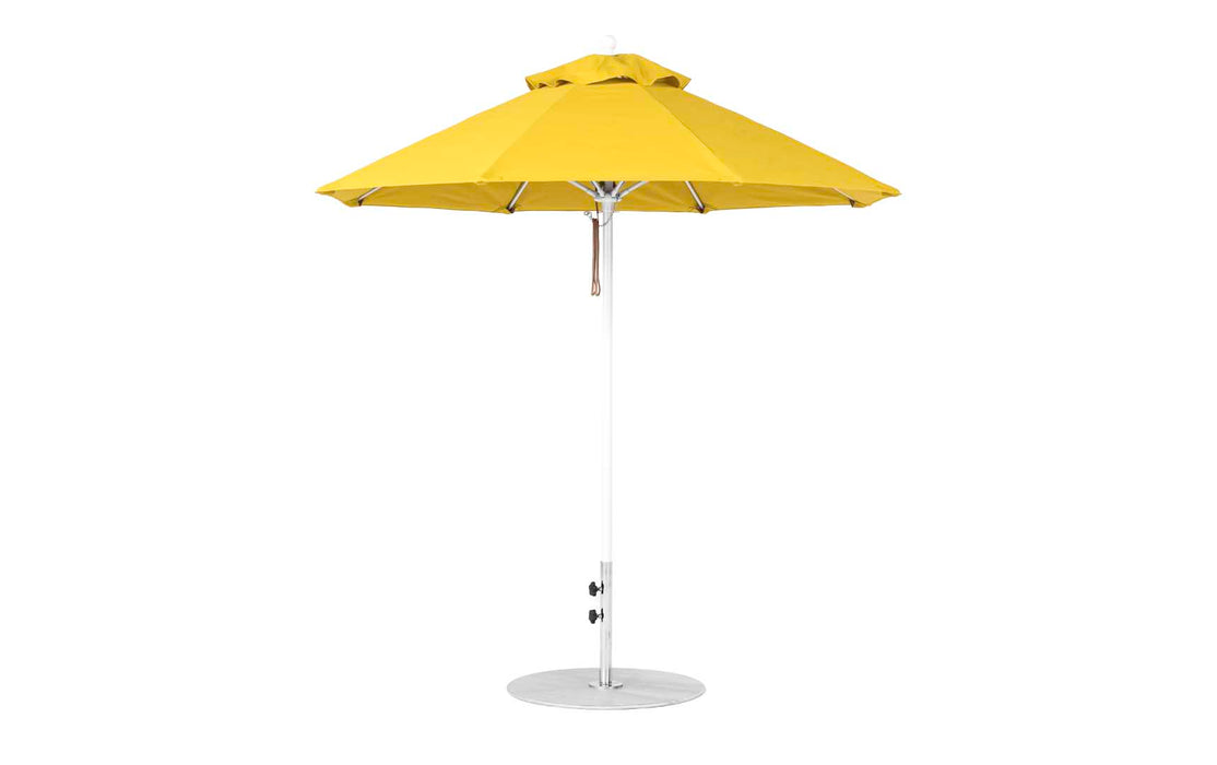 Ledge Lounger Essential Umbrella 7.5' Octagon Pulley — White Pole-Classic Ball Finial-R554 Sunflower Yellow Fabric