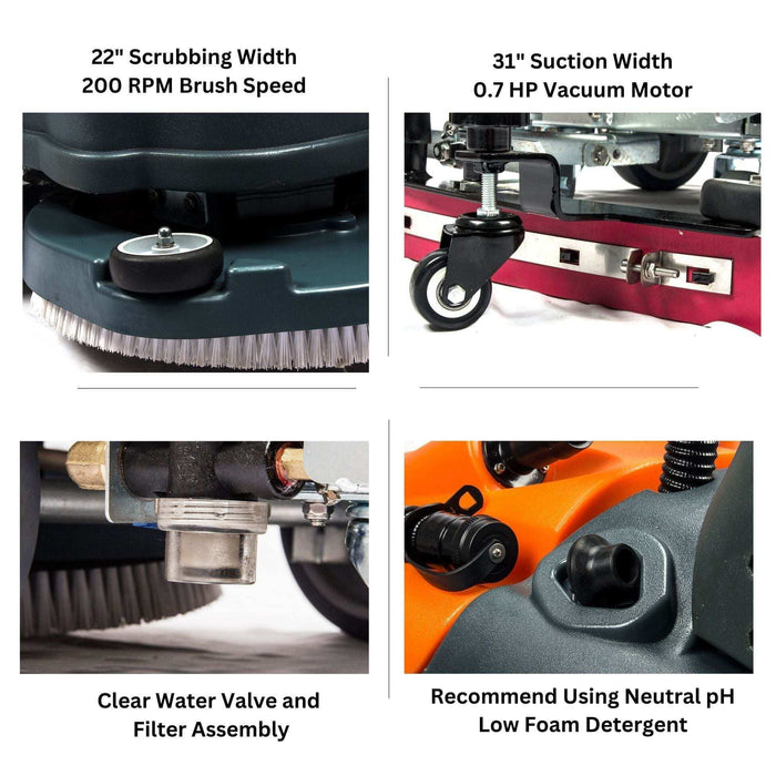22" Battery-Powered Floor Scrubber Machine | RT50+ Lithium Warehouse Floor Cleaner