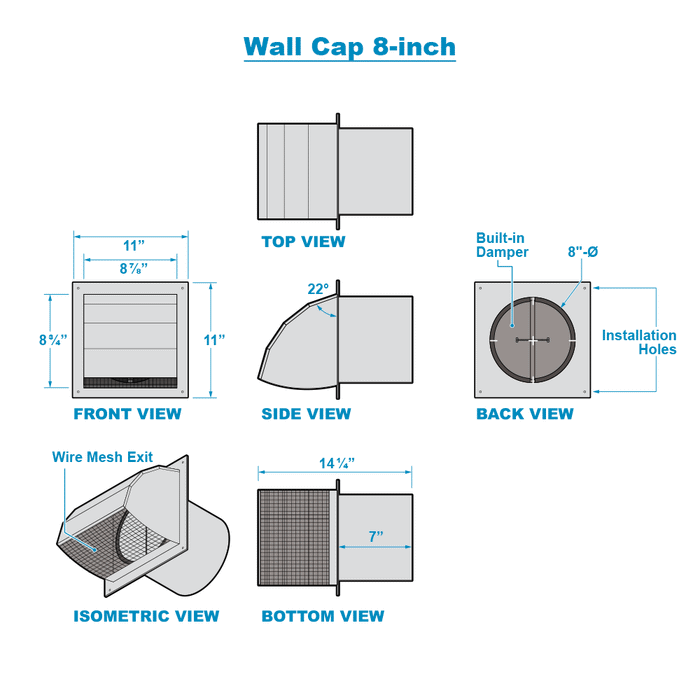 Metal Wall Cap - 8" Duct