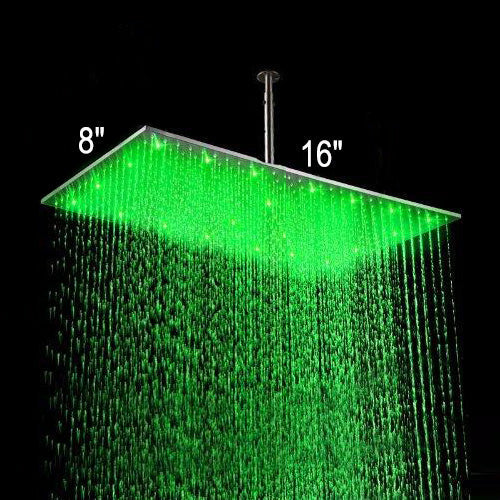 Cascada 8"x16" Stainless Steel Rainfall LED Shower Head - Side View