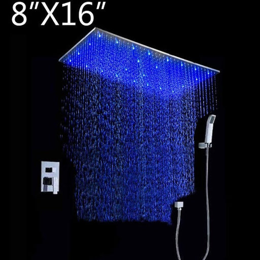 Cascada Showers 8"x16" Rainfall LED Shower Set Double-Function Valve - Main Product Image