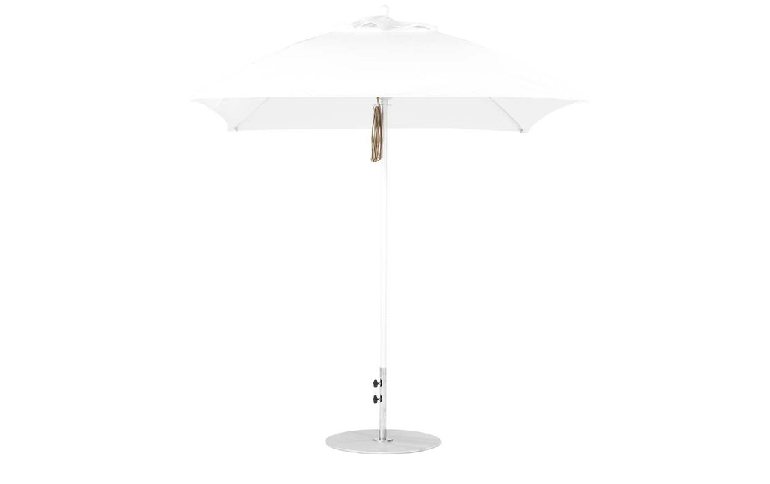 Ledge Lounger Essential Umbrella 7.5' Square Version 2 Pulley — White Pole-Classic Ball Finial-R099 White Fabric