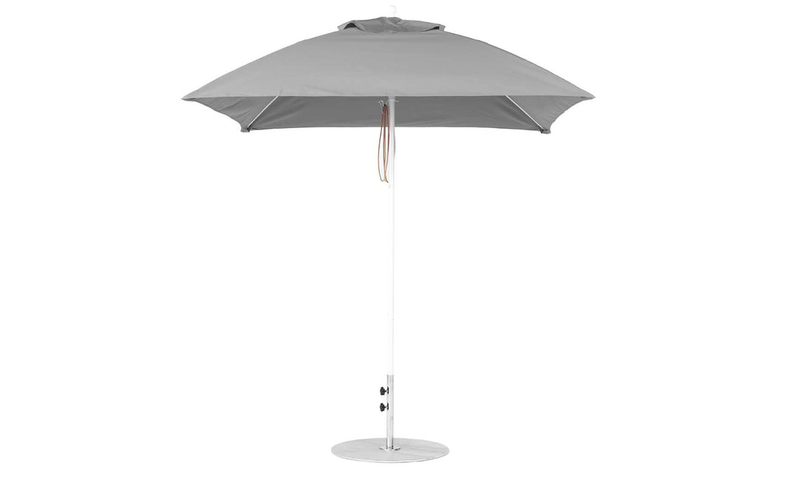 Ledge Lounger Essential Umbrella 7.5' Square Version 2 Pulley — White Pole-Classic Ball Finial-R138 Cadet Grey Fabric