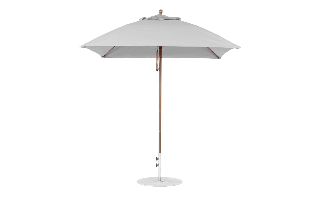Ledge Lounger Essential Umbrella 7.5' Square Version 2 Pulley — Bronze Pole-Classic Ball Finial-R138 Cadet Grey Fabric