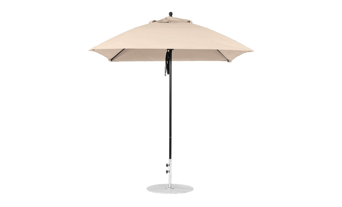Ledge Lounger Essential Umbrella 7.5' Square Version 2 Pulley — Black Pole-Classic Ball Finial-R126 Linen Fabric