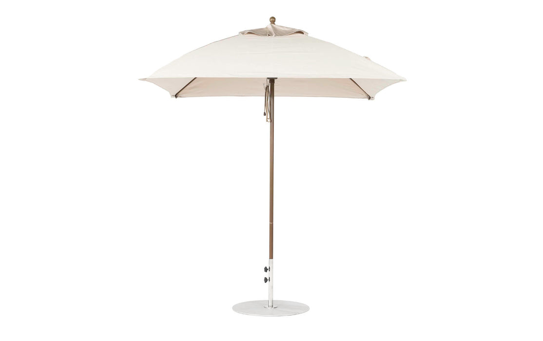 Ledge Lounger Essential Umbrella 7.5' Square Version 2 Pulley — Bronze Pole-Classic Ball Finial-R126 Linen Fabric