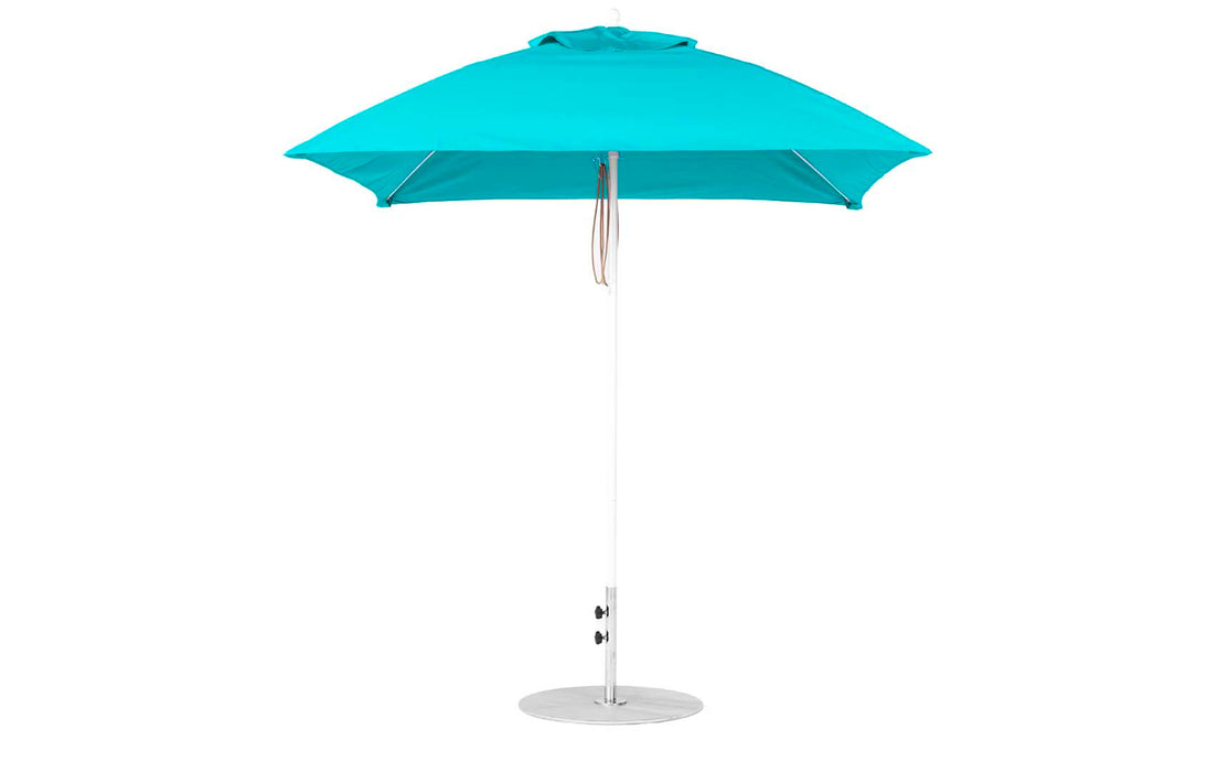 Ledge Lounger Essential Umbrella 7.5' Square Version 2 Pulley — White Pole-Classic Ball Finial-R171 Turquoise Fabric
