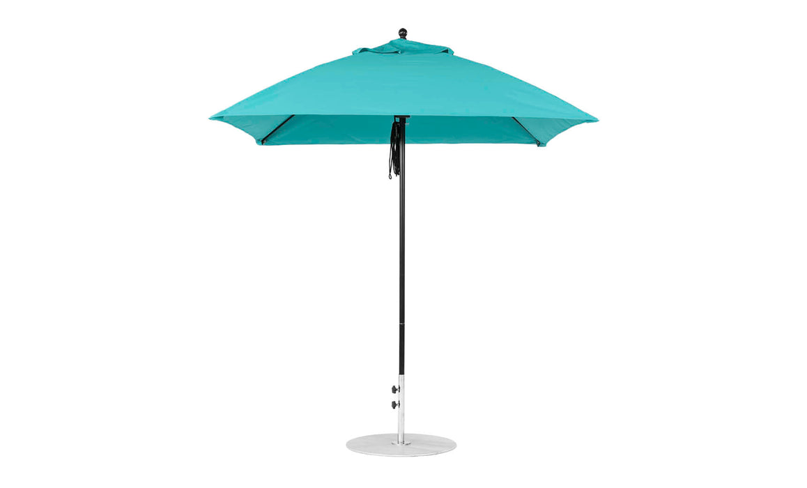 Ledge Lounger Essential Umbrella 7.5' Square Version 2 Pulley — Black Pole-Classic Ball Finial-R171 Turquoise Fabric