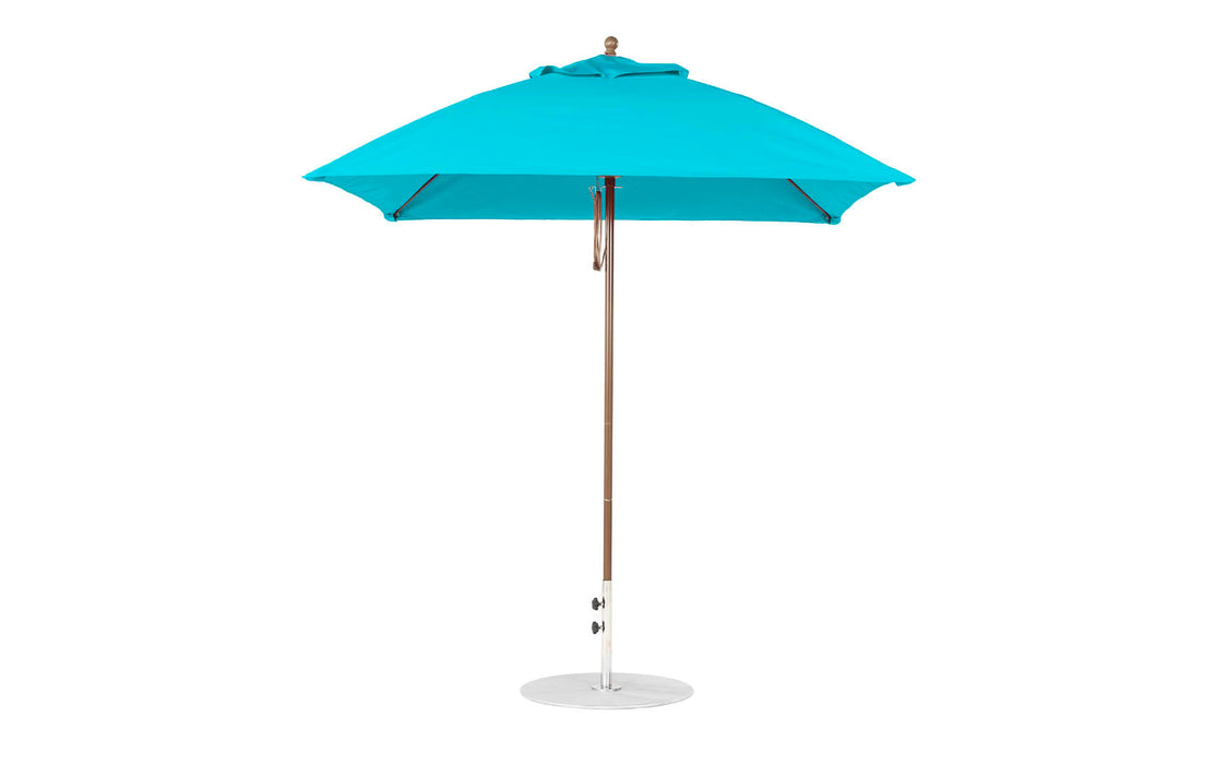Ledge Lounger Essential Umbrella 7.5' Square Version 2 Pulley — Bronze Pole-Classic Ball Finial-R171 Turquoise Fabric
