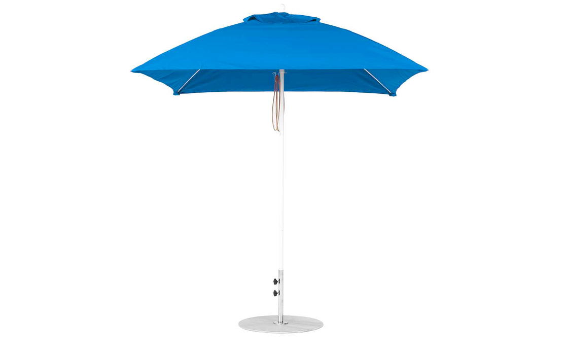Ledge Lounger Essential Umbrella 7.5' Square Version 2 Pulley — White Pole-Classic Ball Finial-R172 Pacific Blue Fabric
