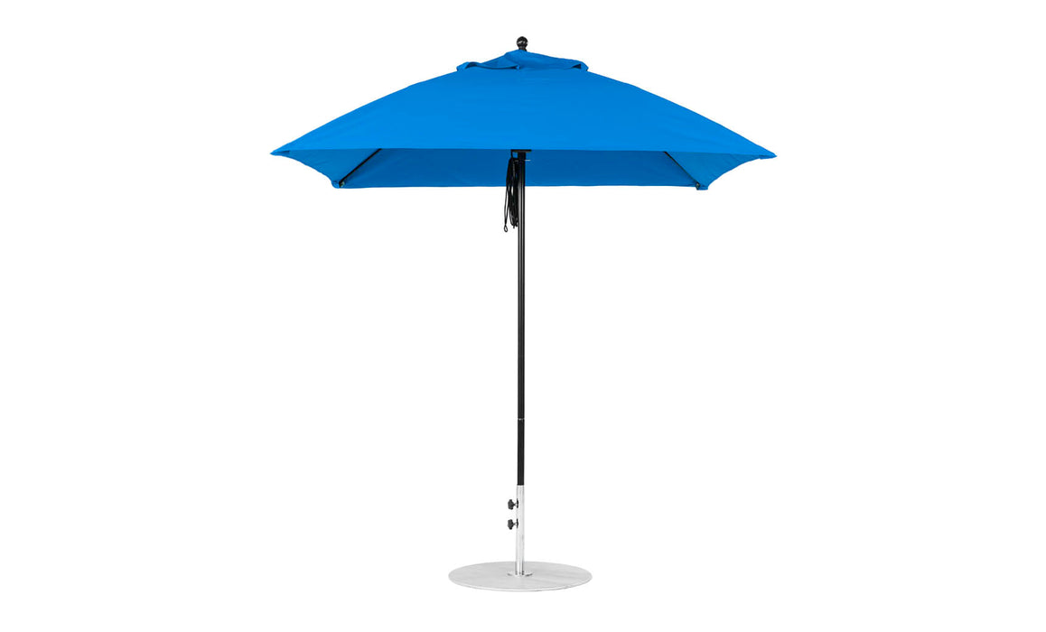 Ledge Lounger Essential Umbrella 7.5' Square Version 2 Pulley — Black Pole-Classic Ball Finial-R172 Pacific Blue Fabric