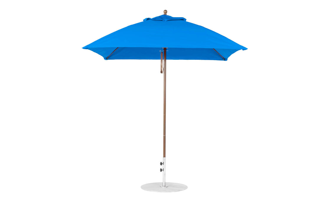 Ledge Lounger Essential Umbrella 7.5' Square Version 2 Pulley — Bronze Pole-Classic Ball Finial-R172 Pacific Blue Fabric