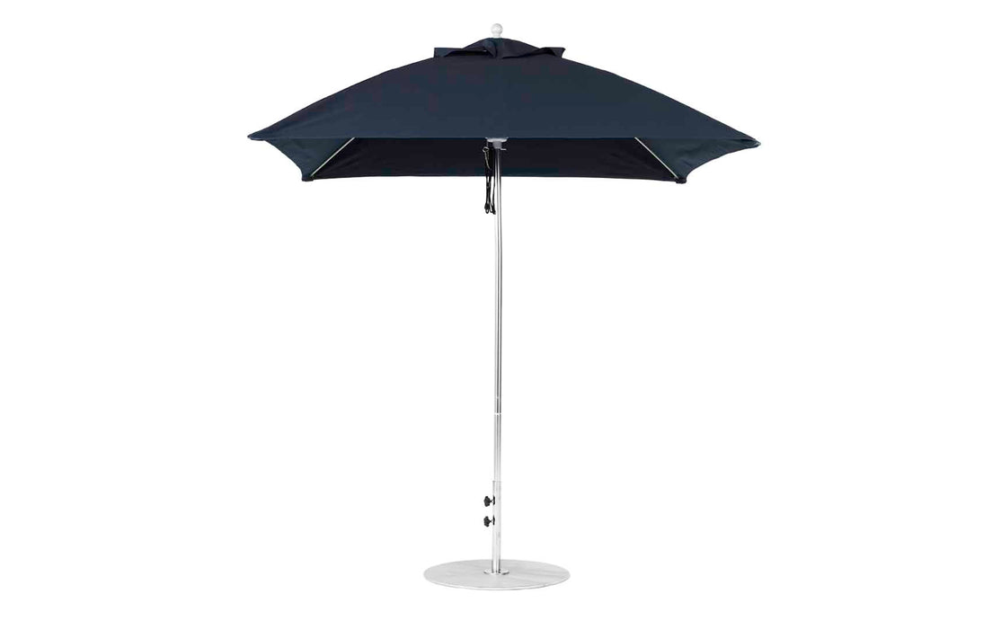 Ledge Lounger Essential Umbrella 7.5' Square Version 2 Pulley — Matte Silver Pole-Classic Ball Finial-R175 Captain Navy Fabric