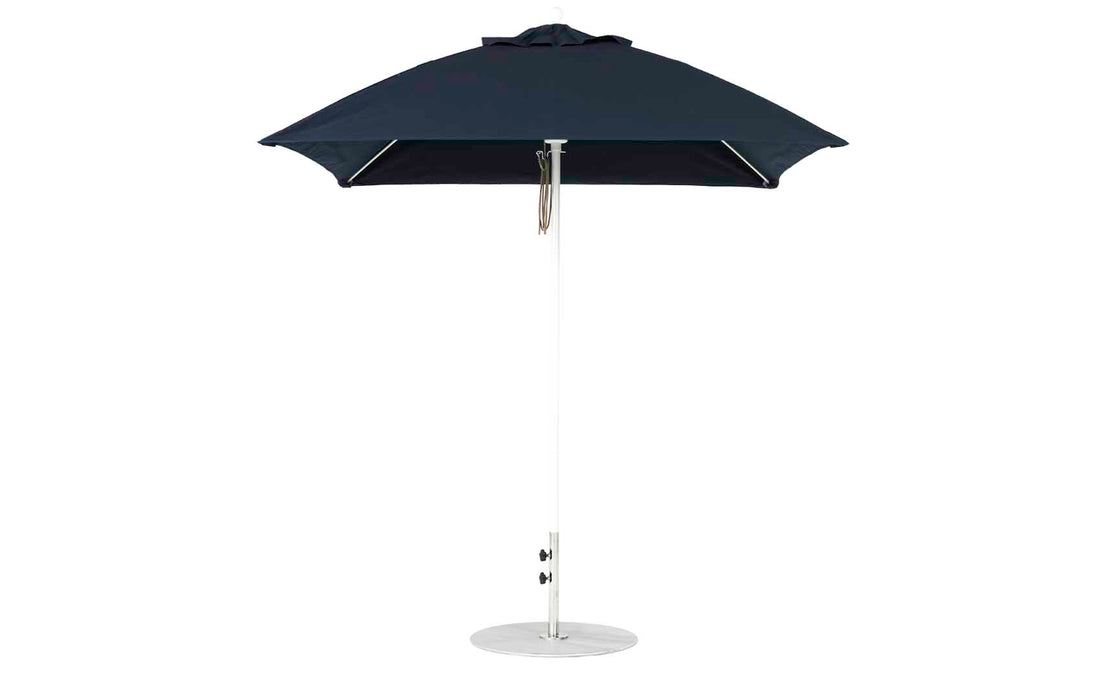 Ledge Lounger Essential Umbrella 7.5' Square Version 2 Pulley — White Pole-Classic Ball Finial-R175 Captain Navy Fabric