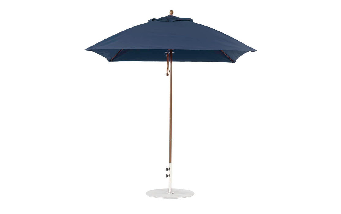 Ledge Lounger Essential Umbrella 7.5' Square Version 2 Pulley — Bronze Pole-Classic Ball Finial-R175 Captain Navy Fabric