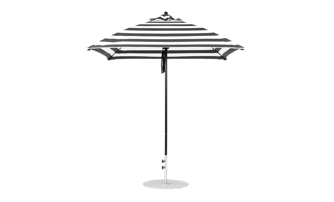 Ledge Lounger Essential Umbrella 7.5' Square Version 2 Pulley — Black Pole-Classic Ball Finial-R017 Black Stripe Fabric