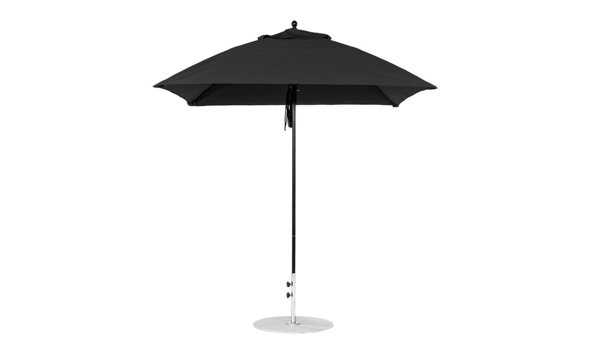 Ledge Lounger Essential Umbrella 7.5' Square Version 2 Pulley — Black Pole-Classic Ball Finial-R103 Black Fabric