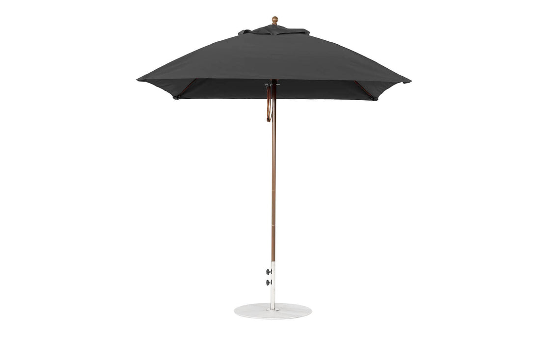 Ledge Lounger Essential Umbrella 7.5' Square Version 2 Pulley — Bronze Pole-Classic Ball Finial-R103 Black Fabric