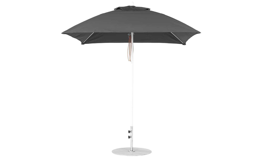 Ledge Lounger Essential Umbrella 7.5' Square Version 2 Pulley — White Pole-Classic Ball Finial-R164 Charcoal Grey Fabric